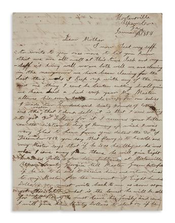 (SLAVERY AND ABOLITION.) Walker, Moses. Letter from an enslaved Georgia man to his mother at another plantation.